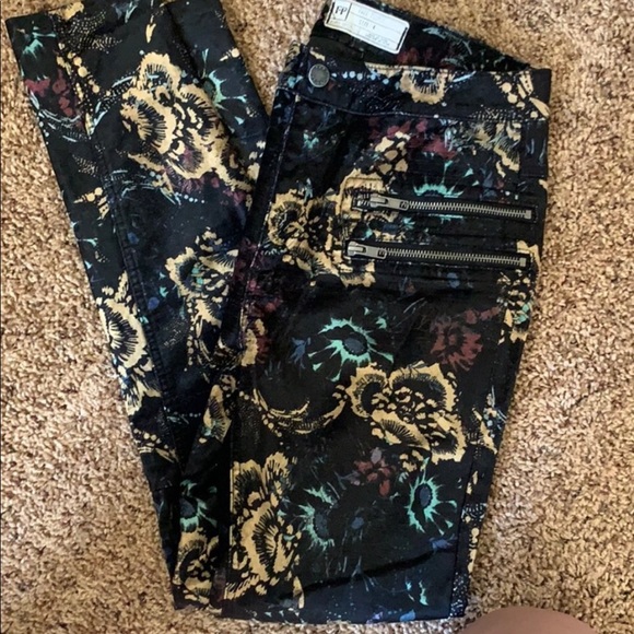 Free People Pants - Free People shiny moto floral print coated pant